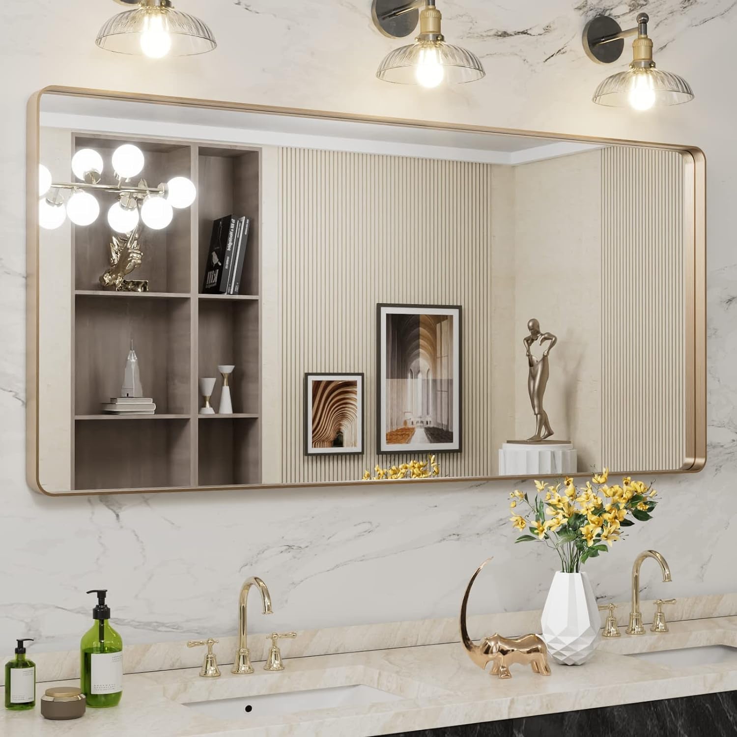 50X30 Inch Black Metal Framed Bathroom Mirror for Wall, Matte Black Bathroom Vanity Mirror Farmhouse, Large Rounded Rectangle Mirror, Anti-Rust, Tempered Glass, Hangs Horizontally or Vertically