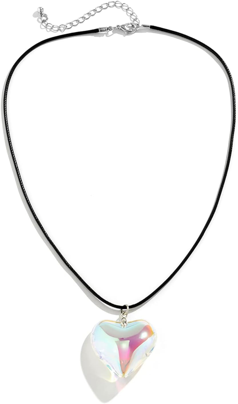 Chunky Puffy Heart Choker Necklace - Big Heart Pendant Adjustable Velvet Chain Heart Necklaces for Women Y2K Trendy Jewelry Accessories