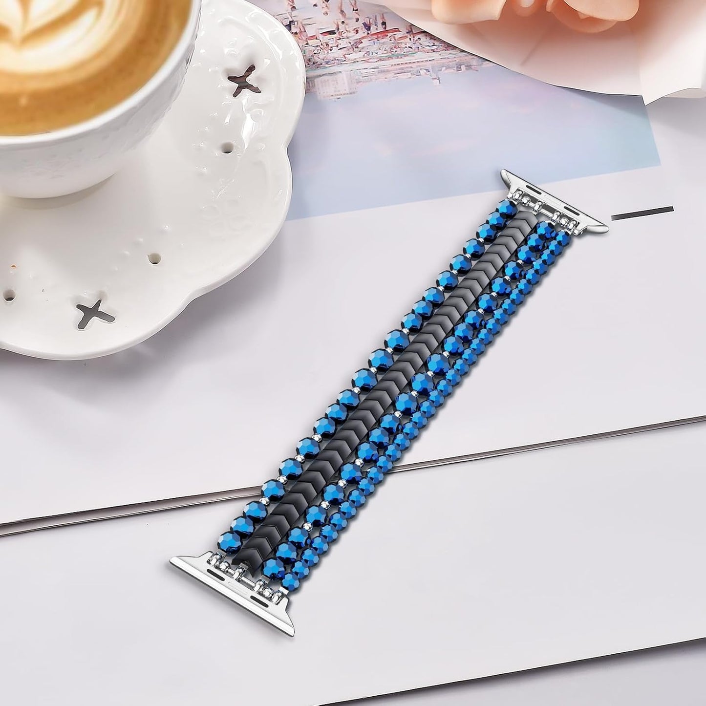 Beaded Bracelet Compatible with Apple Watch Band 38Mm/40Mm/41Mm/42Mm（Series 10） 9/8/7/SE/6/5/4/3/2/1 Women Fashion Handmade Elastic Stretch Strap for Iwatch Bands Replacement