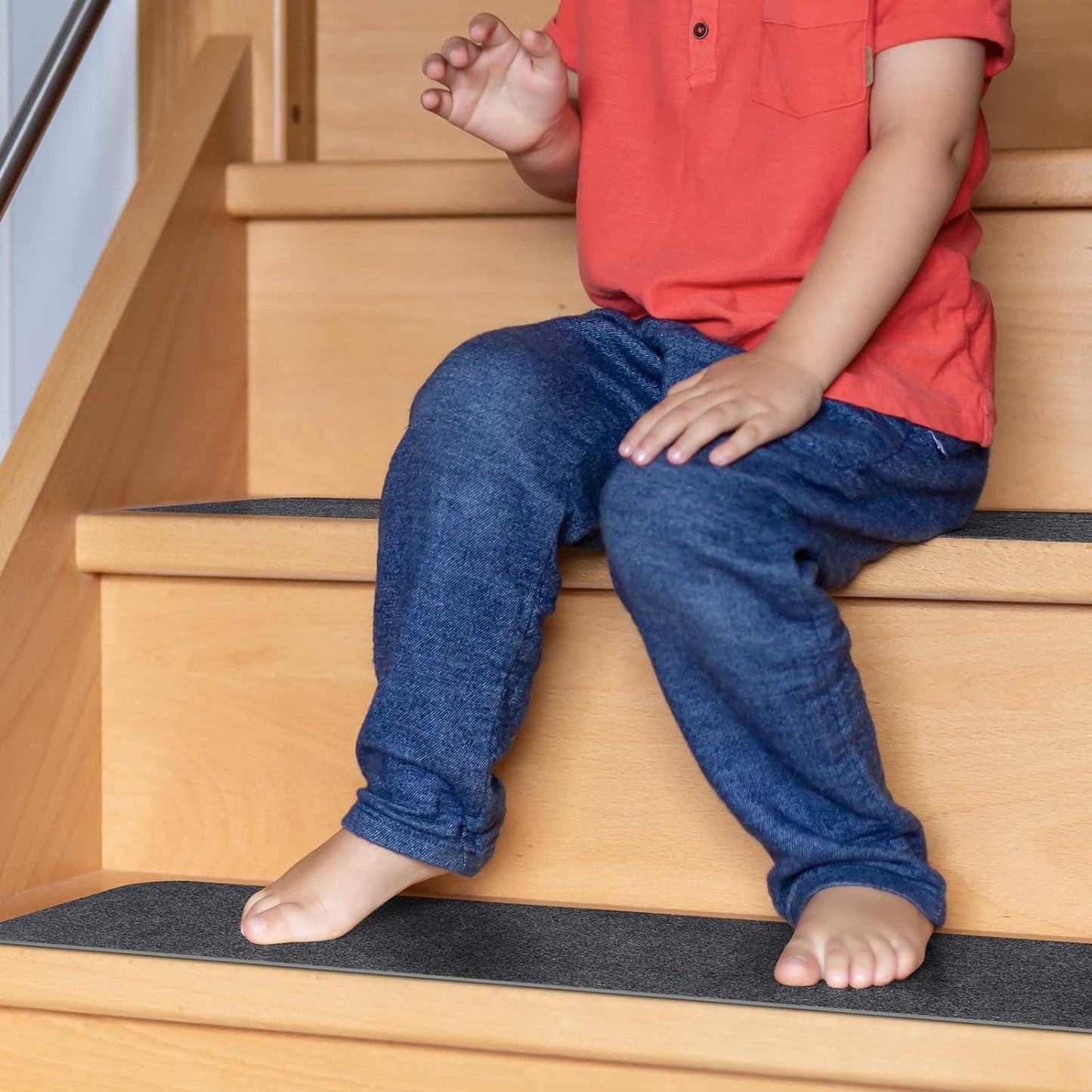 8X30In 15PCS Non-Slip Stair Treads Carpet, Self-Adhesive Stair Treads for Wooden Steps, Indoor Safety Staircase Step Treads, anti Slip Stair Runner Mats for Elders, Kids and Dogs (Dark Grey)