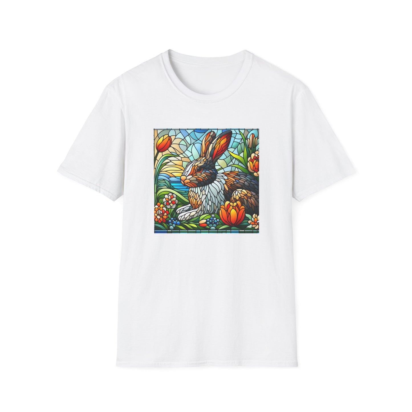 Dutch Rabbit Animal Stained Glass DesignUnisex Softstyle T-Shirt