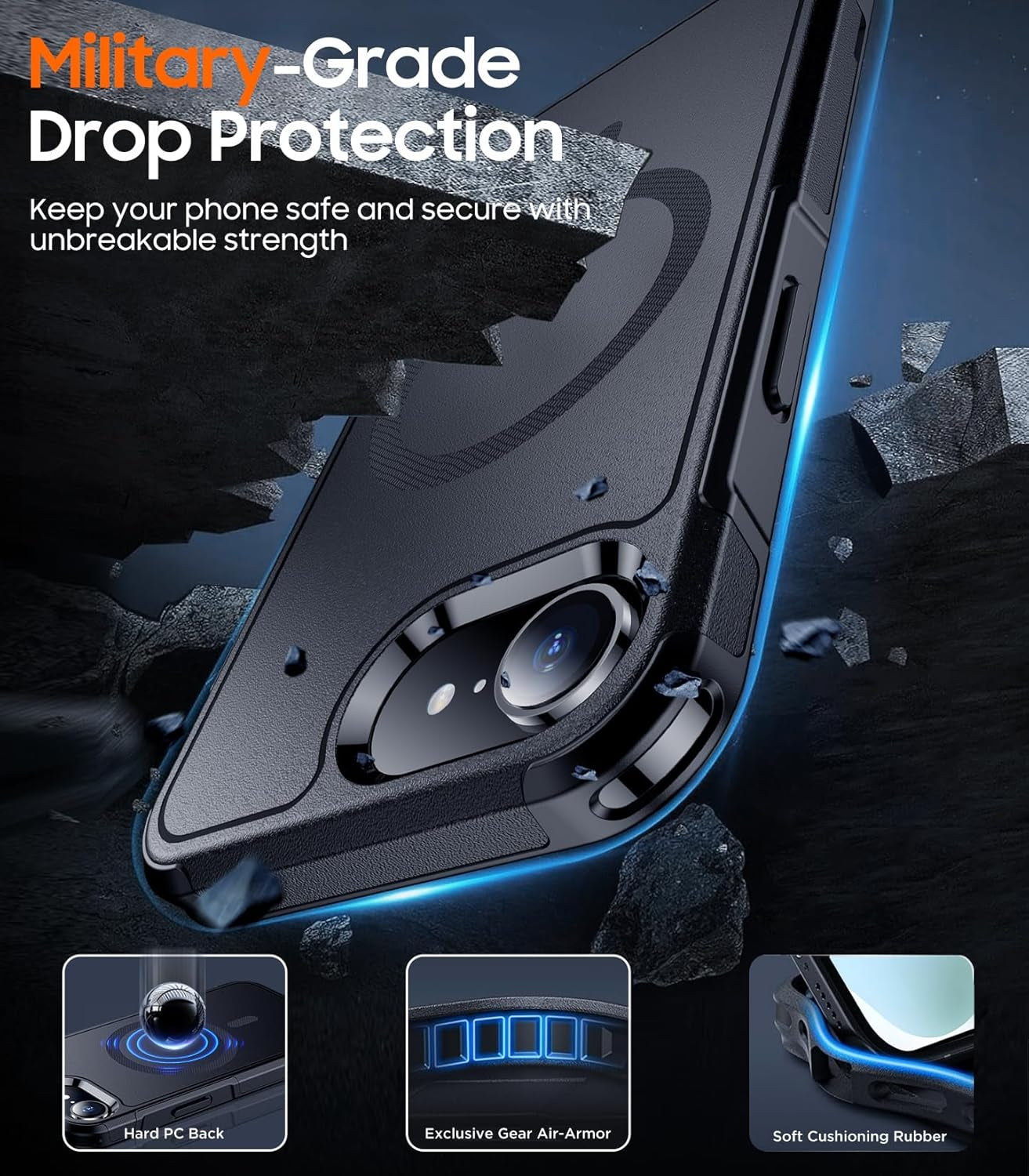 Designed for Iphone 16E Case,Iphone SE 4 Case,[Military Grade Drop Protection][Compatible with Magsafe] Heavy Duty Shockproof Phone Case for Iphone 16E/SE4 2025 6.1''-Black