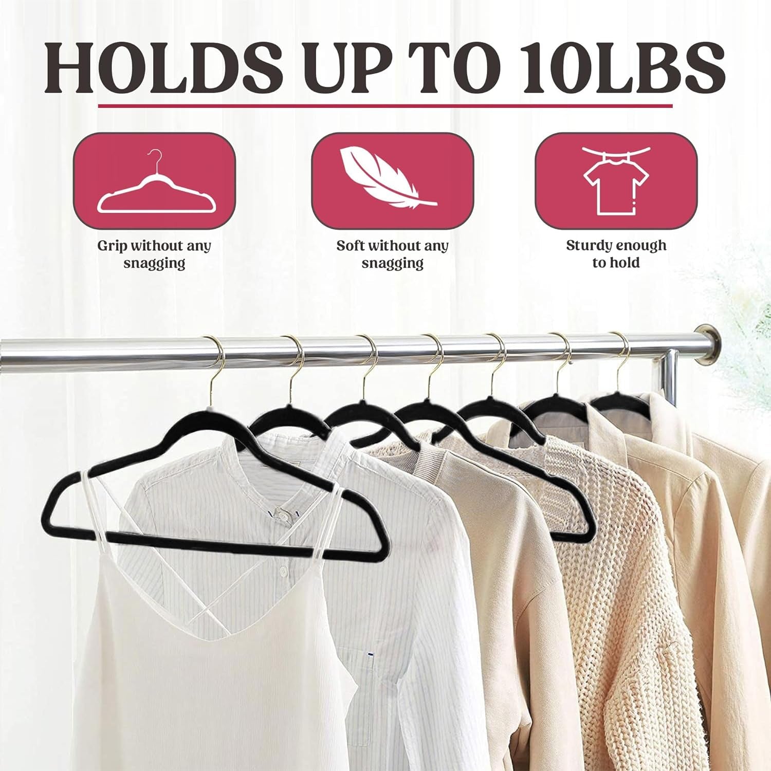 LUX Decor Black Velvet Hangers 50 Pack - Premium Non Slip Clothes Felt Hanger for Coat, Pants, Suits, Shirts - Heavy Duty Space Saving 360 Rotatable Hook Hangars - Black