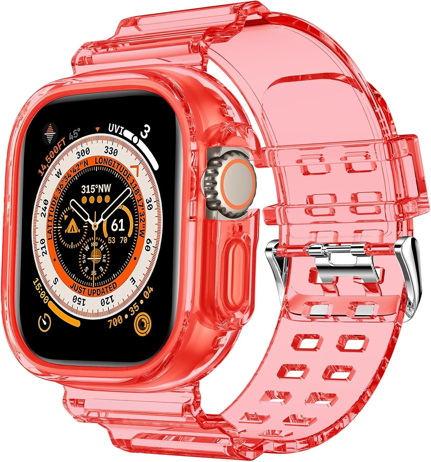 Compatible for Clear Apple Watch Band with Bumper Case, Women Men Glitter Bling TPU Sport Strap for Iwatch SE Ultra Series 10 9 8 7 6 5 4 3 2 1