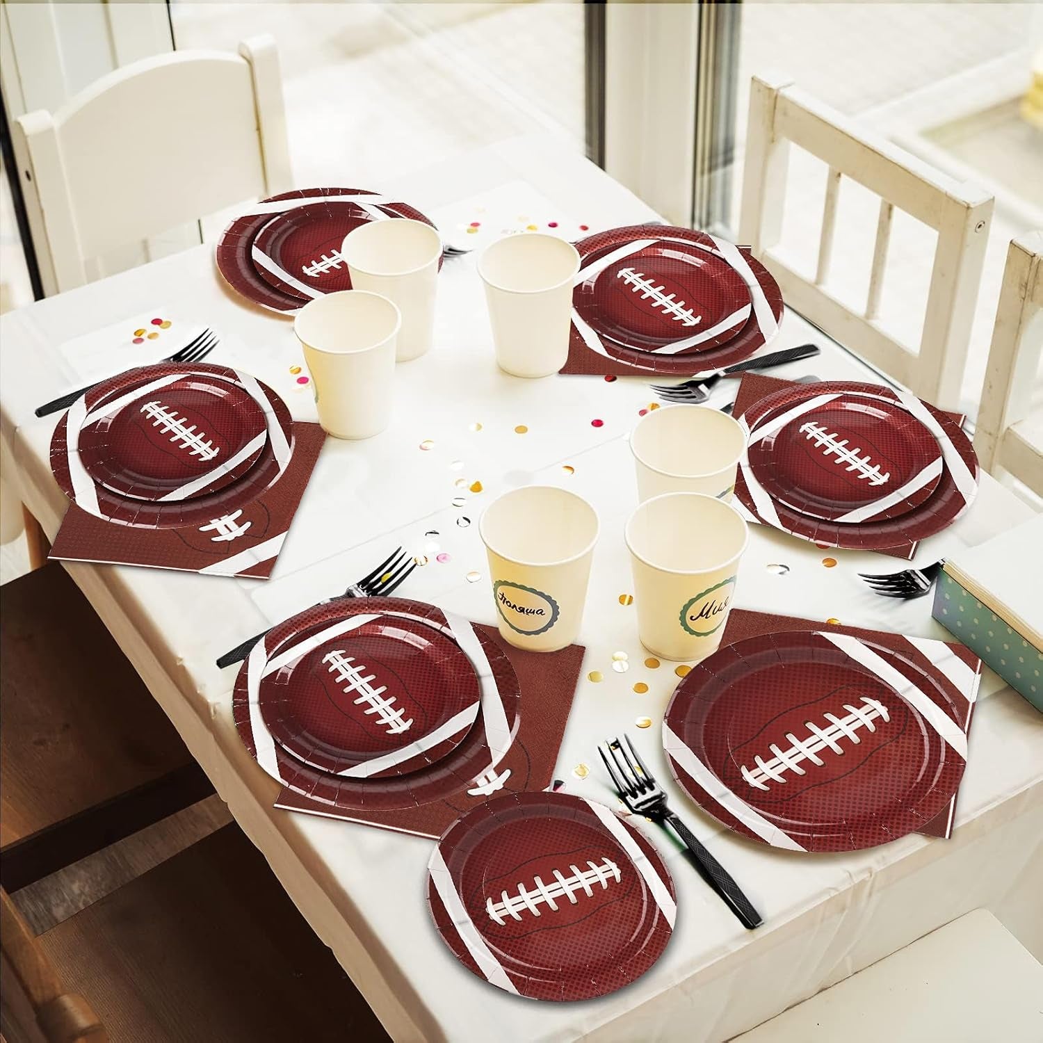 Football Party Supplies Decorations Set for 24 People, Includes Dinner Plates, Dessert Plates, Napkins, Forks, Perfect for Super Bowl Game Day Birthday Party(96 PCS)