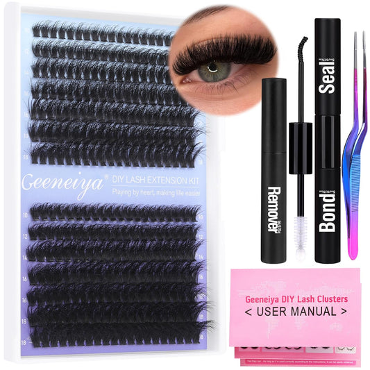 Fluffy Lash Extension Kit Cluster Eyelash Extension Kit Clusters Individual Lashes Kit with Lash Bond and Seal Glue, Lash Remover, Lash Applicator, User Manual for Beginners(60P+80P, 280Pcs)
