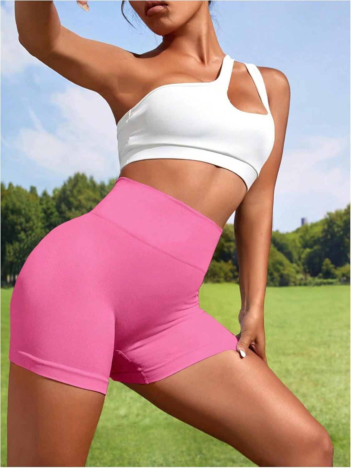 Women'S High Waist Gym Shorts Scrunch Butt Seamless Tummy Control Workout Yoga Shorts Leggings