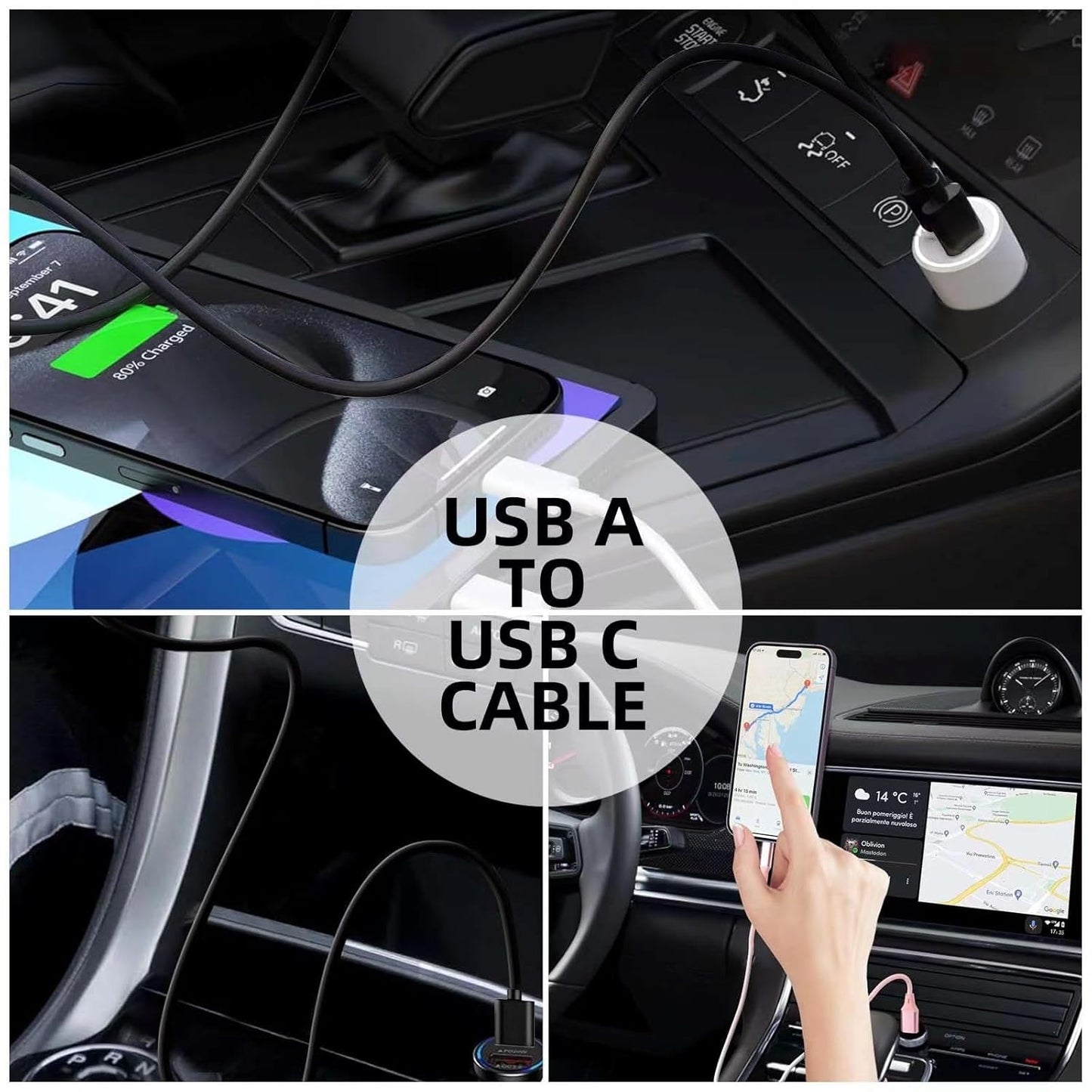 Carplay Cable Cord Compatible with Iphone 15 16 USB a to USB C Cable for 15 16 16E, 15 16 Pro Max, 15 16 Plus, Pro 12.9/11, 10Th Gen, Air 5Th/ 4Th Gen,Mini 6Th Gen Charger Car Charging Cable (White)