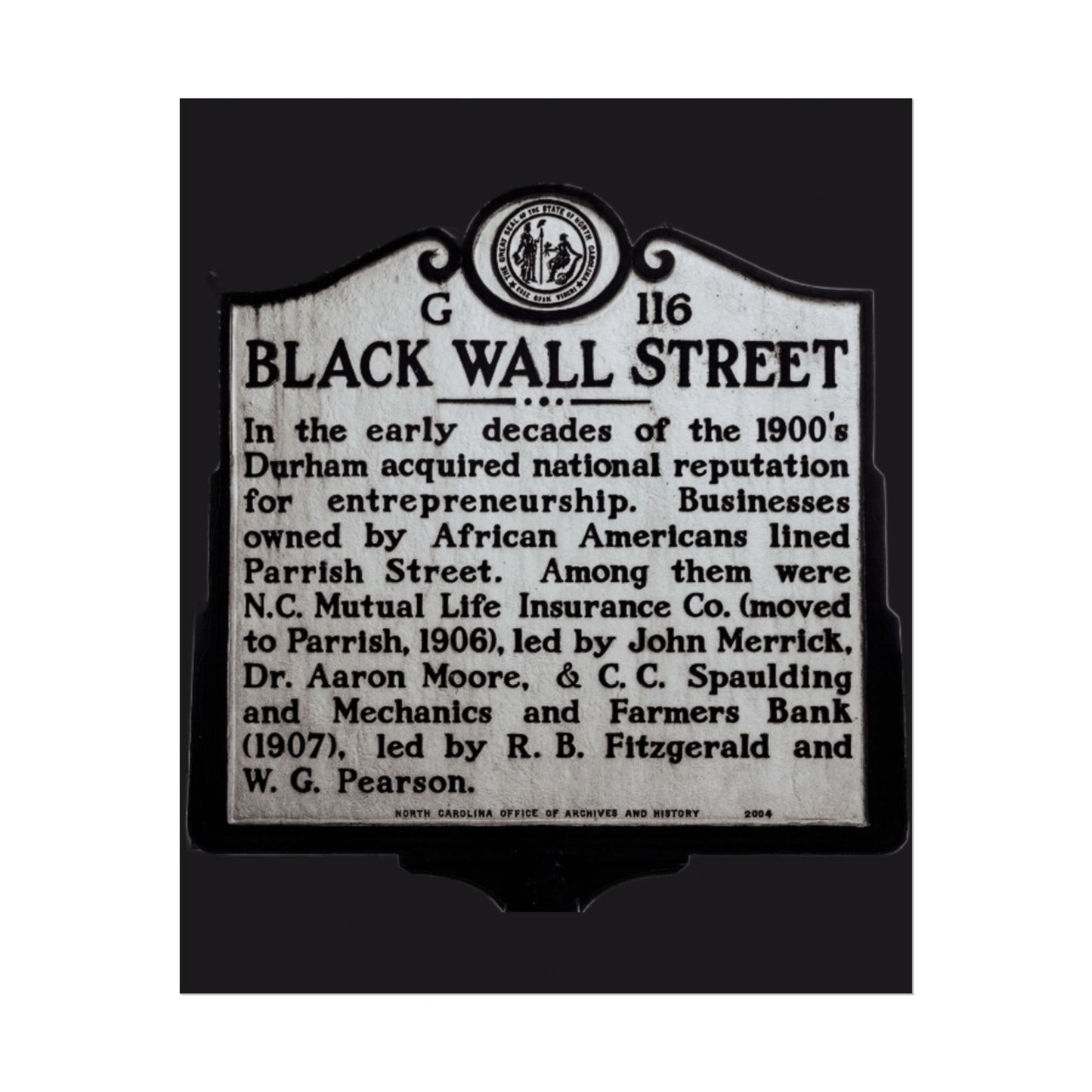 BLACK WALL STREET DURHAM NORTH CAROLINA Rolled Posters