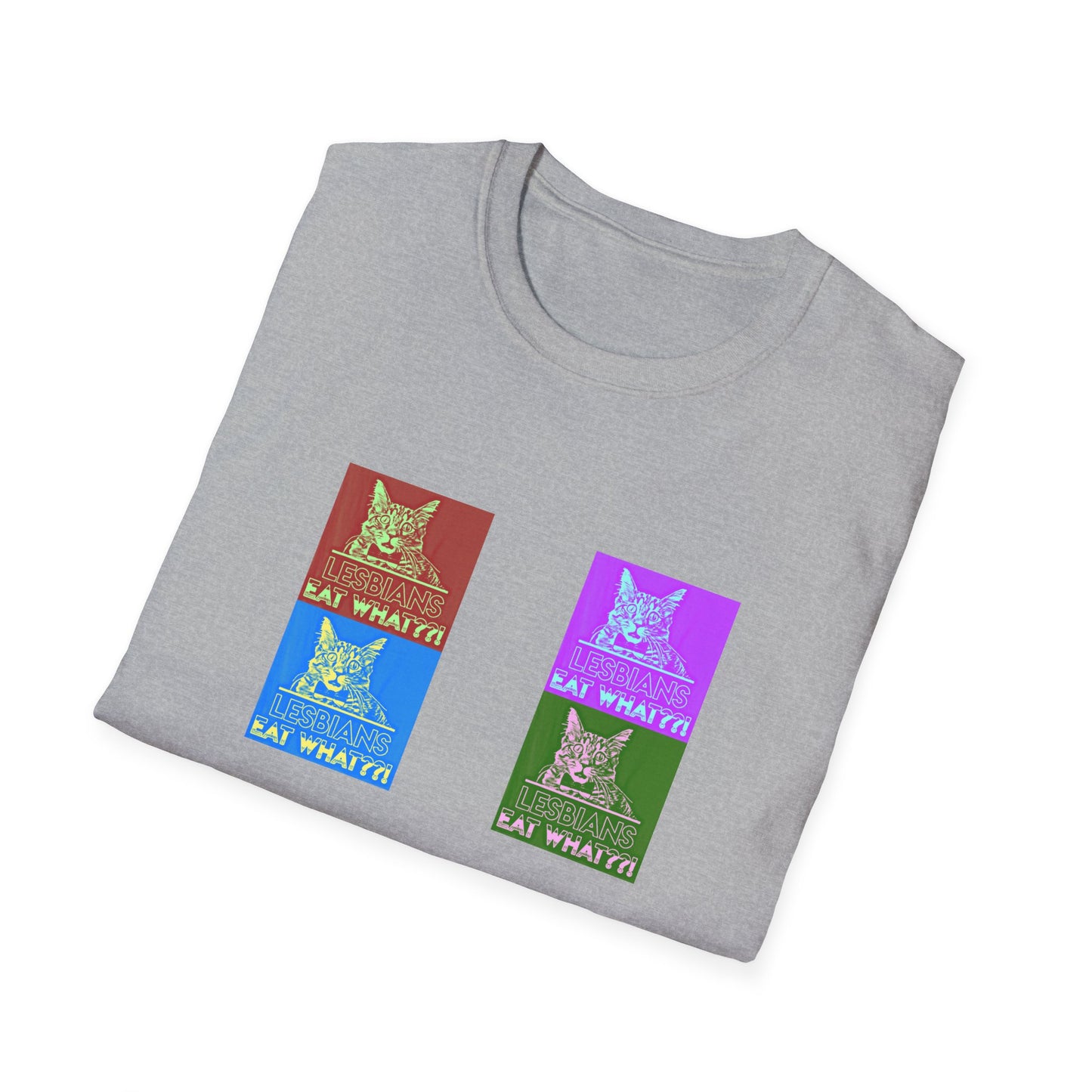 cats LESBIANS EAT WHAT Andy Warhol Style Pop Art  Unisex Softstyle T-Shirt Andy WUnisex Softstyle T-Shirt