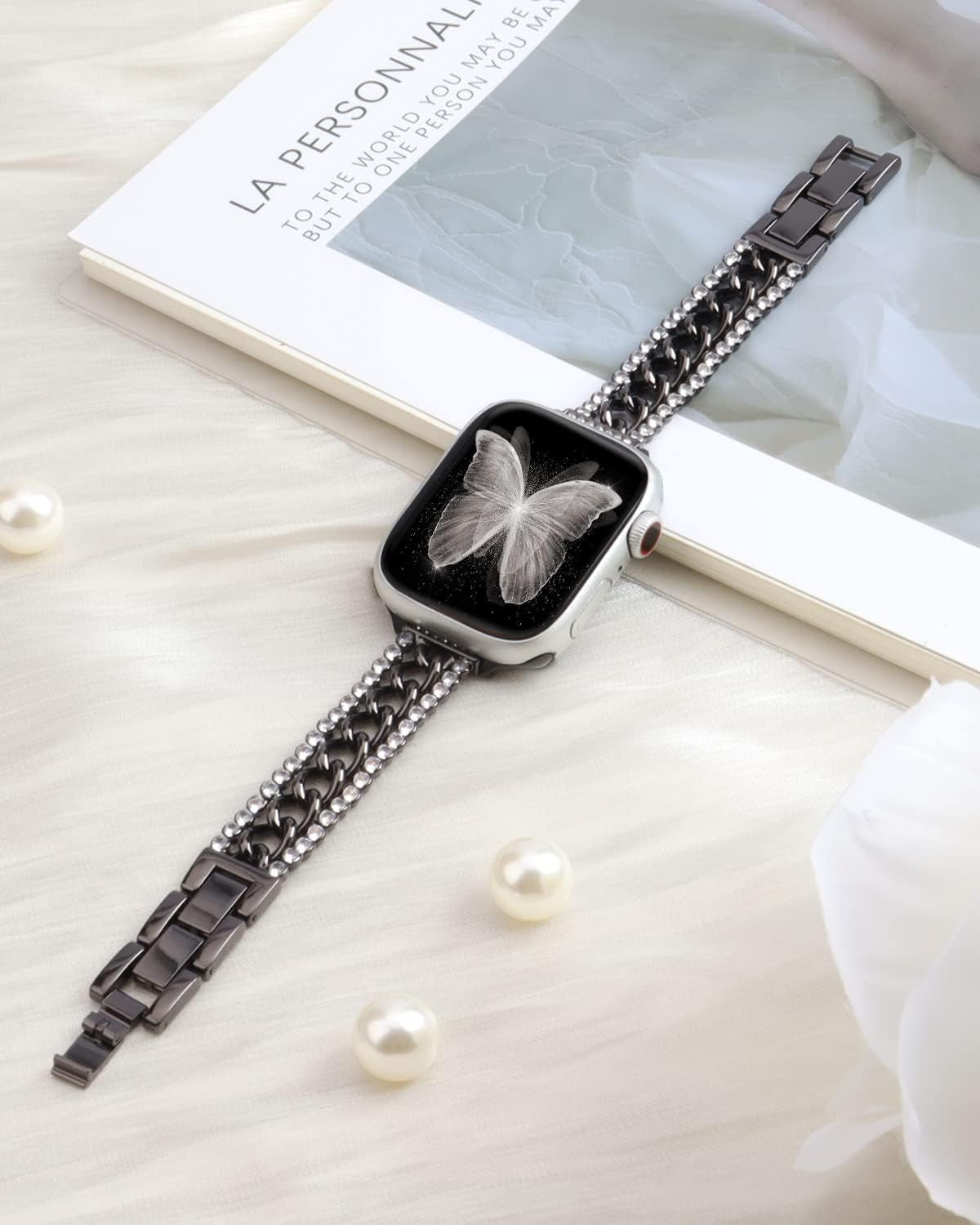 Bling Chain Bands Compatible with Apple Watch Series 8 Band 41Mm 40 Mm 38Mm, Women Luxury Dressy Glitter Diamond Rhinestone Stainless Steel Metal Bracelet for Iwatch Series 7/6/5/4/3/2/1/SE
