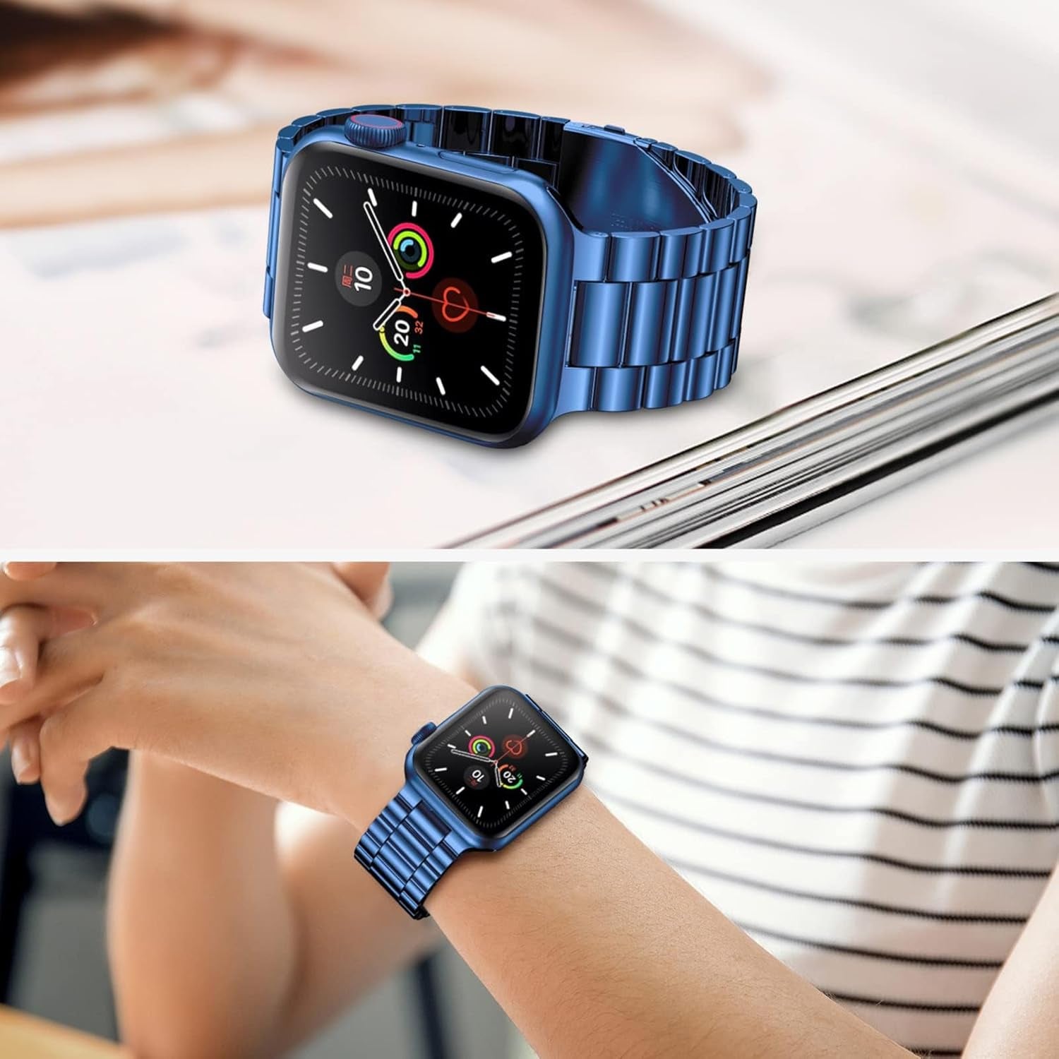 Stainless Steel Apple Watch Band for Apple Watch 49Mm 45Mm 44Mm 42Mm 41Mm 40Mm 38Mm, Waterproof Iwatch Band for Iwatch Series 9 8 7 6 5 4 3 2 1 SE Ultra for Women Men