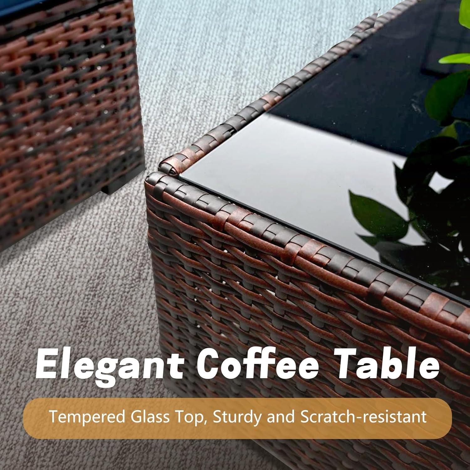 7 Piece Outdoor Furniture Set, PE Rattan Patio Conversation Set, Outdoor Sectional Furniture Sofa Set with Thick Cushions and Coffee Table, Navy Blue