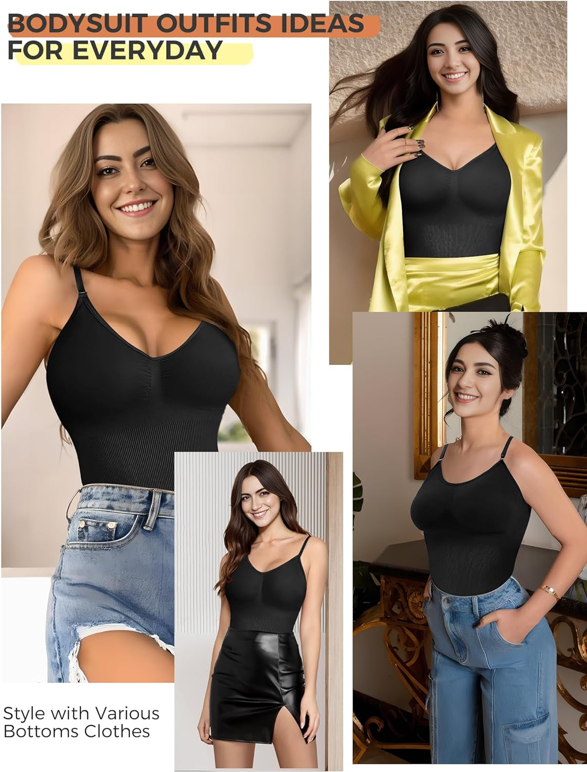 Bodysuits for Women, Seamless Shapewear Bodysuit Women, Ribbed Bodysuits for Women Tummy Control, V Neck Tank Top