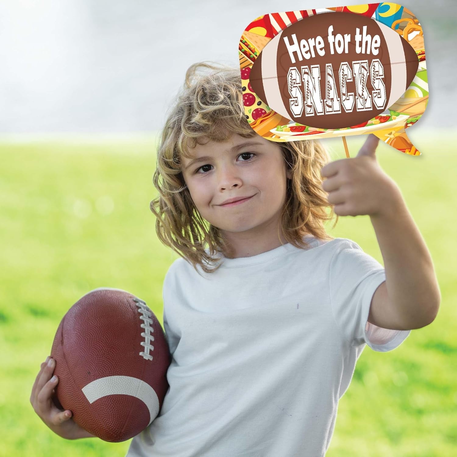 Football Photo Booth Props - 41-Pc Photobooth Kit with 8 X 10-Inch Sign, 60 Adhesive Pads, 45 Sticks - Superbowl Photo Props - Football Photo Props - Tailgate Photo Props