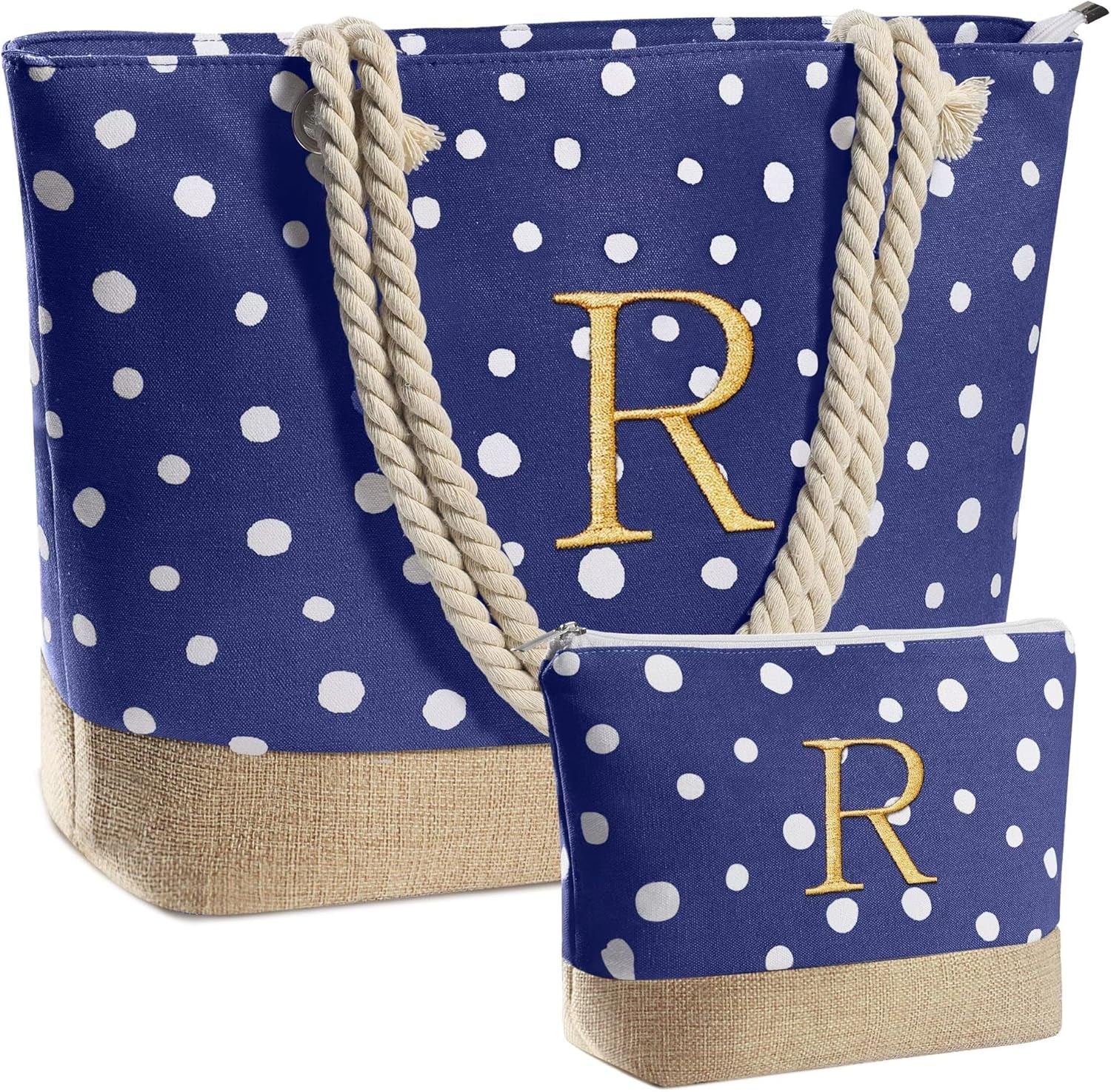 Gifts for Women - Personalized Birthday Gifts for Mom Friend, Travel Gifts Beach Tote Bag & Makeup Bag