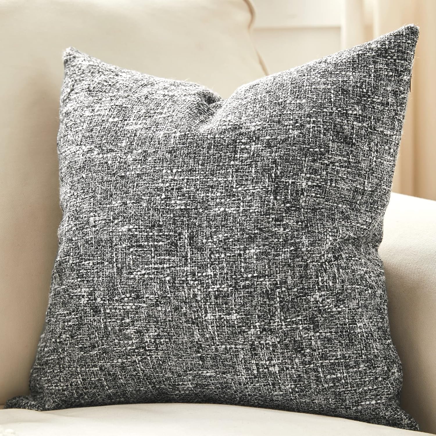 Set of 2 Black Grey Pillow Covers 18X18 Inch Rustic Linen Square Decorative Throw Pillow Covers for Sofa Couch Farmhouse Home Decorations
