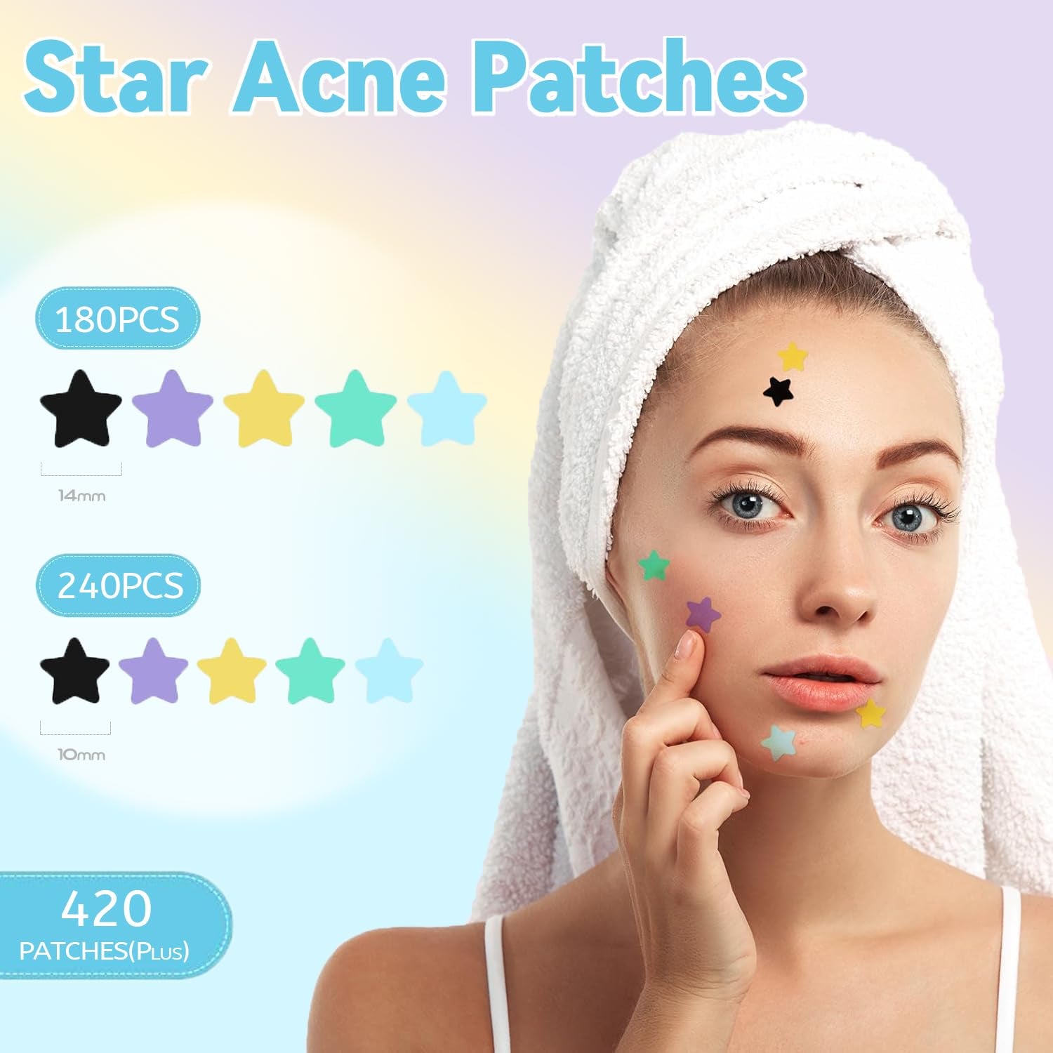 Pimple Patches for Face, Cute Star Zit Covers, Stars Hydrocolloid Acne Patch, for Sensitive Skin, with Tea Tree, Salicylic Acid & Cica Oil (10Mm&12Mm) 420 Count