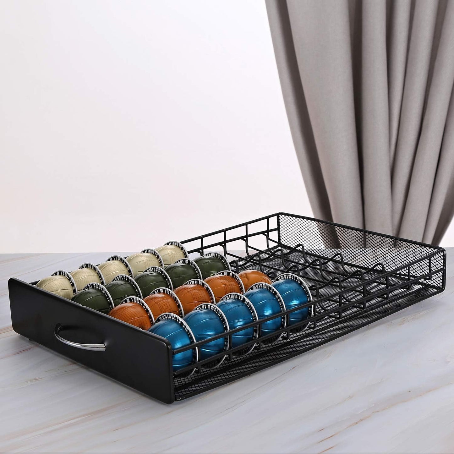 Nespresso Vertuoline Capsule Storage Drawer Vertuo Coffee Holder Metal Multiple Flavors Pods Organizer 40 Pcs Capacity