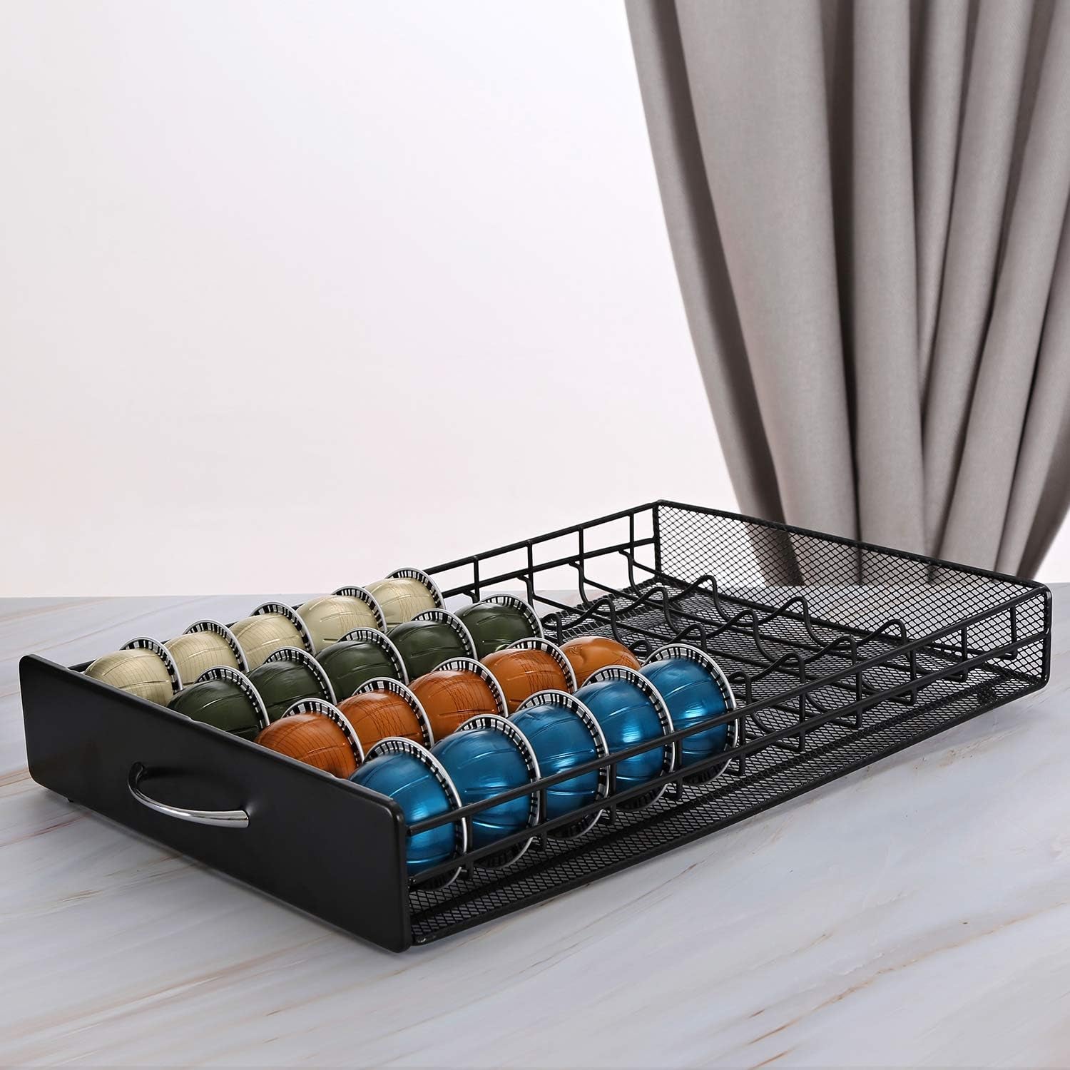 Nespresso Vertuoline Capsule Storage Drawer Vertuo Coffee Holder Metal Multiple Flavors Pods Organizer 40 Pcs Capacity