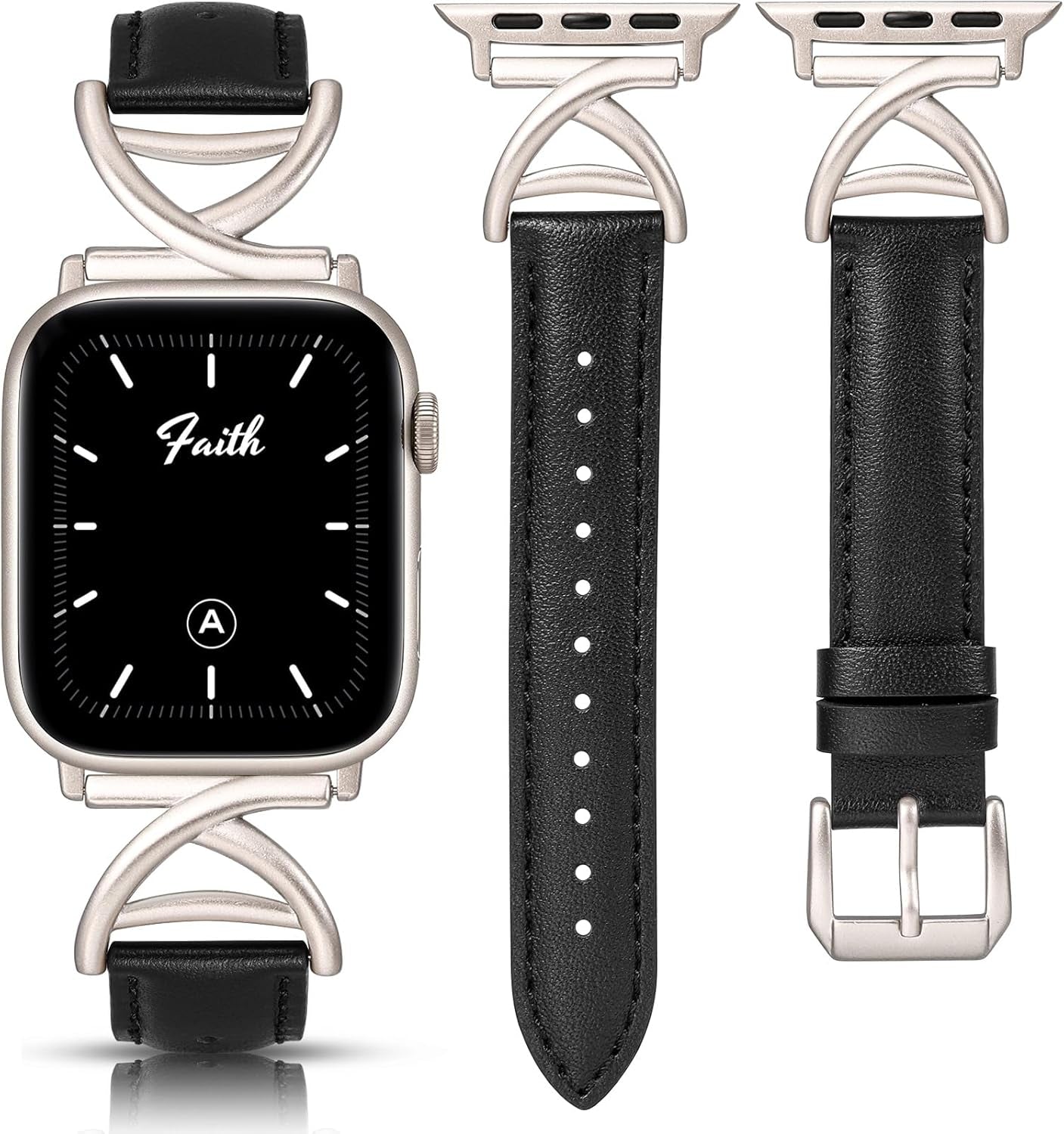 Leather Band Compatible with Apple Watch Bands 38/40/41/42/44/45/46/49Mm Women, Slim Dressy Premium Leather Strap with A-Shape Metal Buckle for Iwatch Series 10 9 Ultra SE 8 7 6 5 4 3 2 1