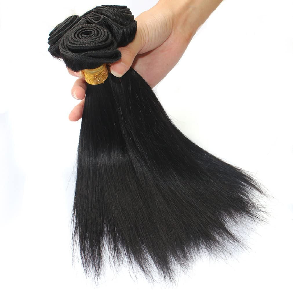 Straight Human Hair Bundles Weave 8 8 8 Inch 100% Unprocessed Brazilian Virgin Weave Hair Human Bundles for Women Remy Weft Short Human Hair 3 Bundles Straight Hair Extensions Natural Black Color