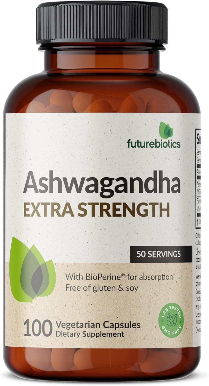 Ashwagandha Extra Strength Stress & Mood Support with Bioperine - Non GMO Formula, 100 Vegetarian Capsules TLBH