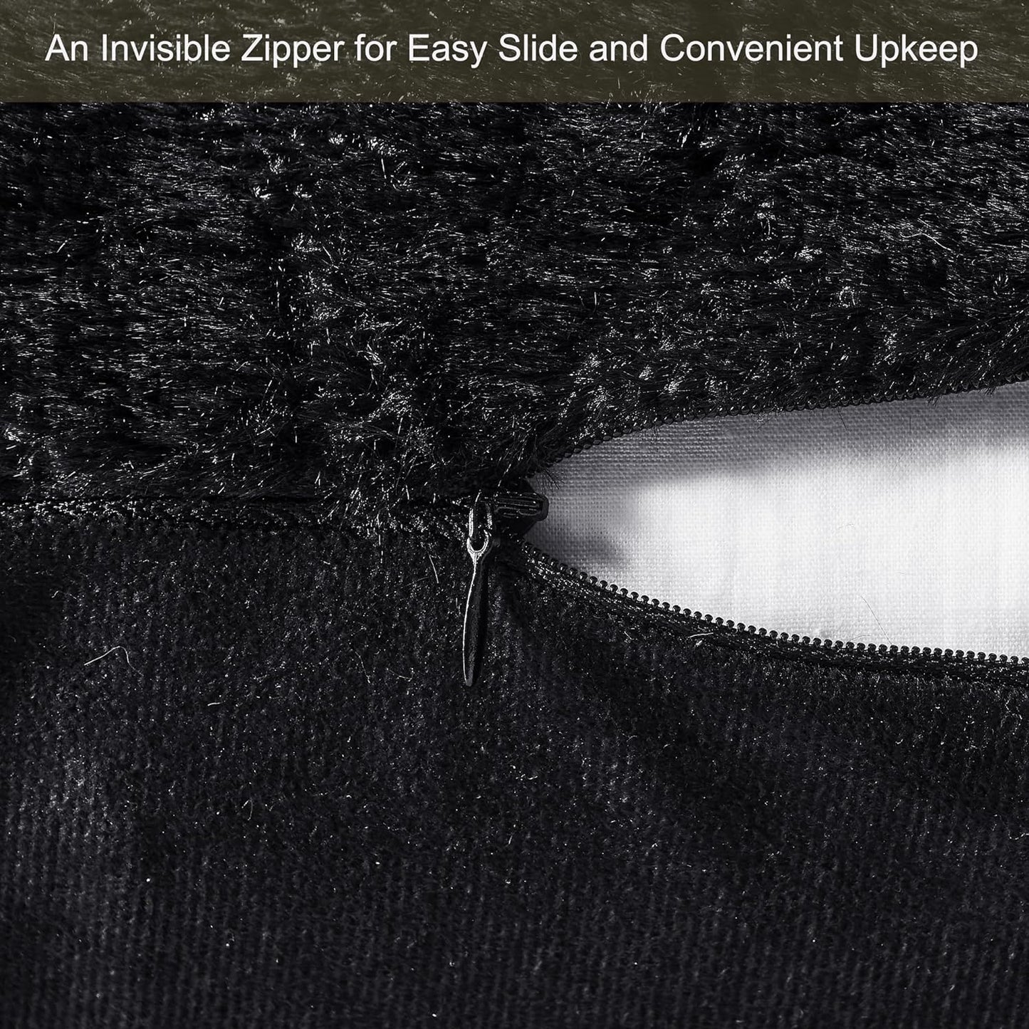 Pack of 2 Faux Wool Throw Pillow Covers 20X20 Inches Decorative Farmhouse Velvet Couch Pillow Case Soft Plush Square Boho Cushion Pillowcase, Black