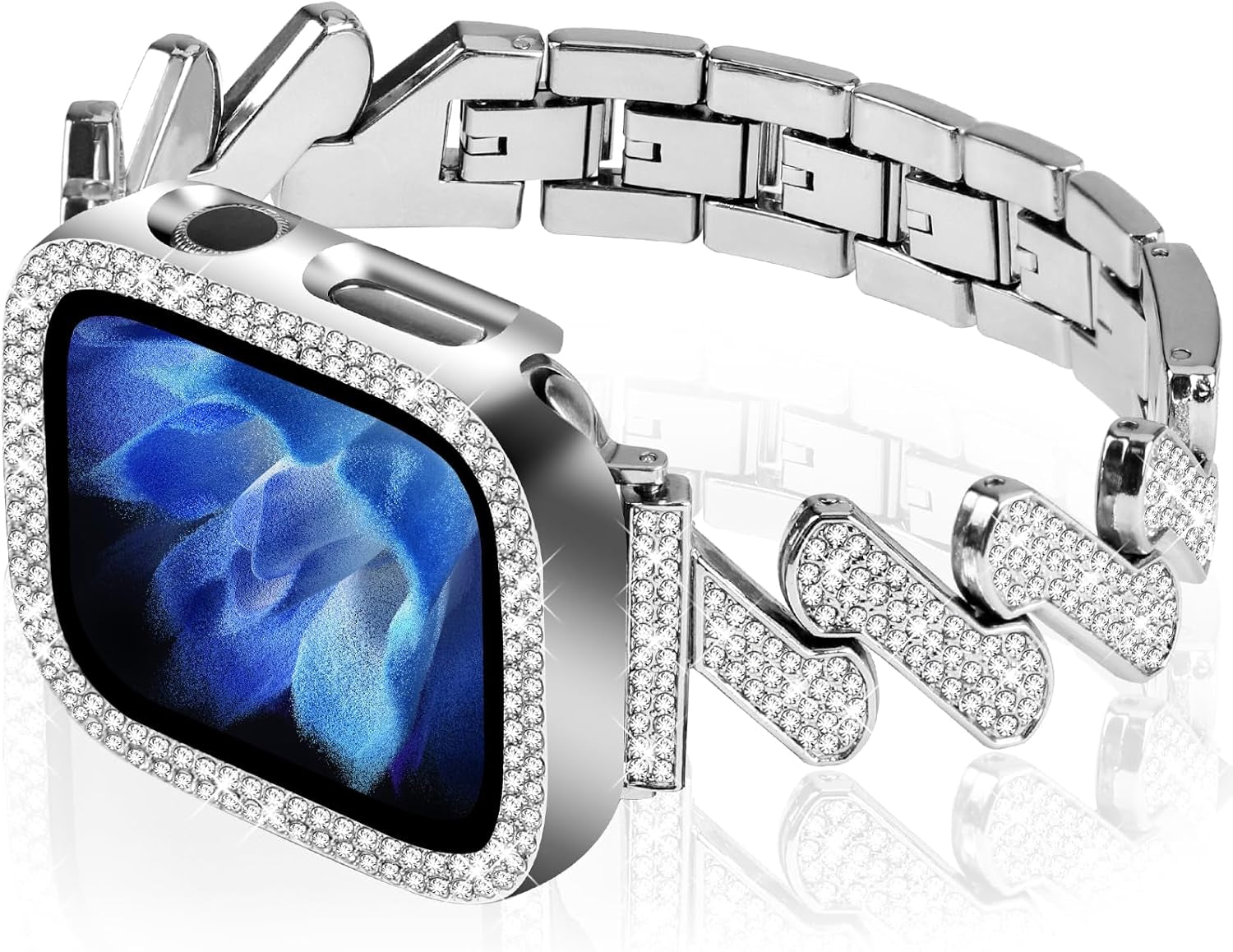 Bling Bands Compatible with Apple Watch Band 38Mm 40Mm 41Mm 42Mm 44Mm 45Mm,Women Diamond Metal Strap Bands with Glitter Case Built-In Screen Protector for Iwatch Series 9/8/7/6/5/4/3/2/1/SE