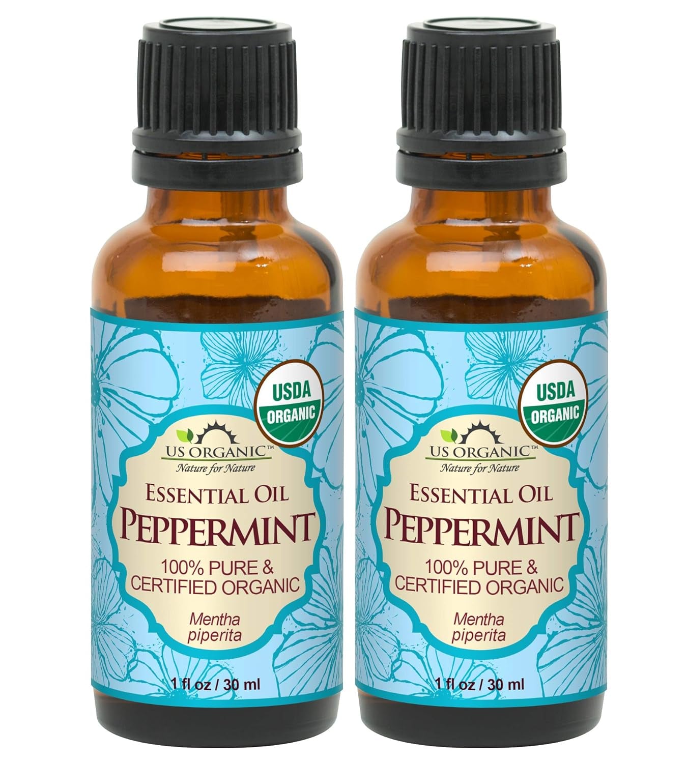 100% Pure Peppermint Essential Oil - USDA Certified Organic - 10 Ml Pack of 2 - W/Improved Caps and Droppers (More Size Variations Available) TLBH
