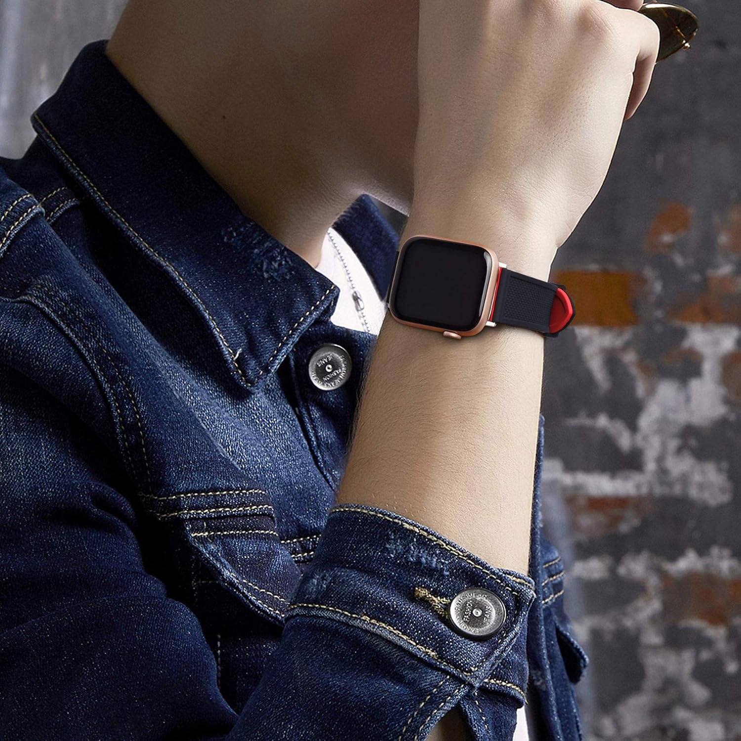 Compatible Sport Bands for Apple Watch Series 10 42Mm, 9/8/7 41Mm, SE2/SE/6/5/4 40Mm, 3/2/1 38Mm,Silicone Rubber Iwatch Band for Women Men, Black Top/Red Bottom