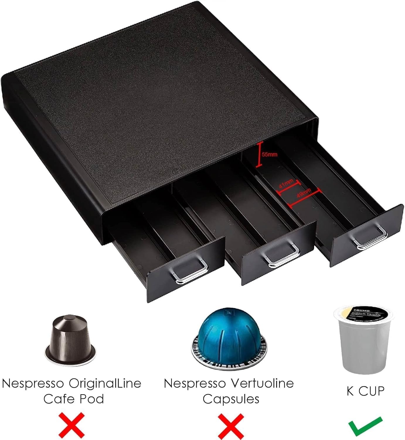 Coffee Pod Storage Organizer Drawer for K-Cup Pods, 36 Pod Capacity, Black
