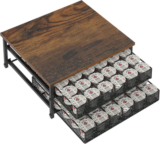 Coffee Pod Holder for Counter,72-Capacity Coffee Pod Storage Drawer with Sliding Baskets, Coffee Station Accessory (Black)