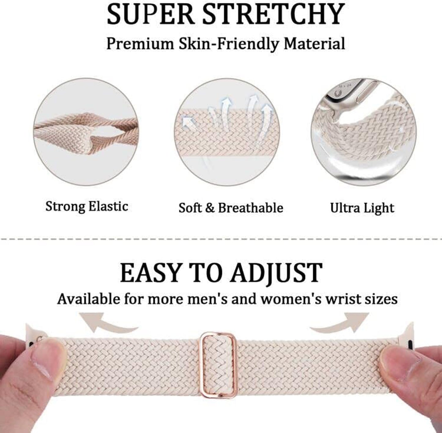 Braided Stretchy Band Compatible with Apple Watch Band 38Mm 40Mm 41Mm 42Mm 44Mm 45Mm 49Mm Women Men, Loop Wristband Compatible with Iwatch Ultra 8 7 6 5 4 3 2 1 SE