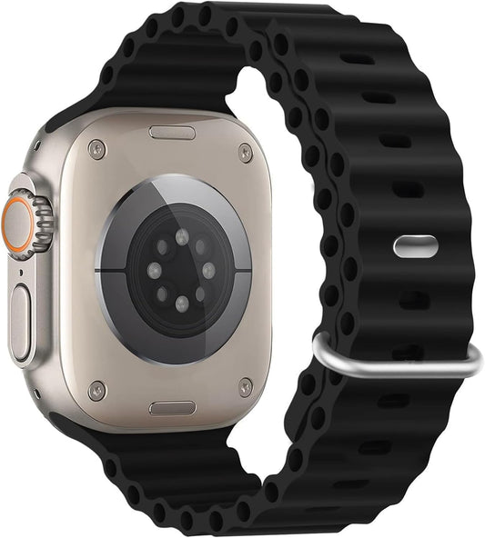 Ocean Silicone Sport Band - Compatible with Apple Watch Ultra 2/Ultra Band 49Mm 45Mm 44Mm 42Mm for Men Women, Breathable Soft Waterproof Strap for Iwatch Ultra 2, Iwatch Ultra Series SE 9/8/7/6/5/4