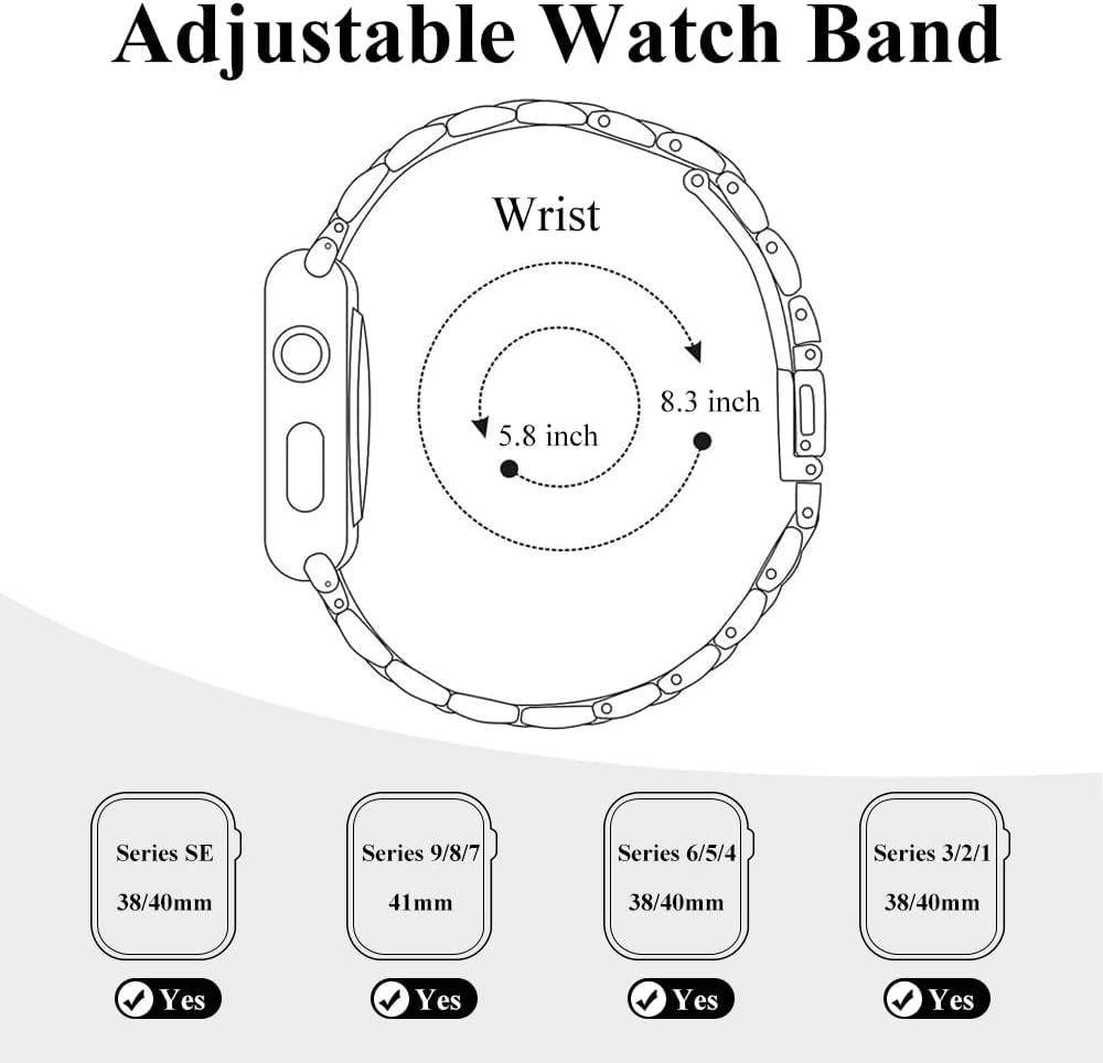 Metal Band Compatible with Apple Watch Band 38Mm 40Mm 41Mm 42Mm 44Mm 45Mm for Women, Slim and Thin Stainless Steel Replacement Adjustable Wristband for Iwatch Series 9/8/7/6/5/4/3/2/1/SE