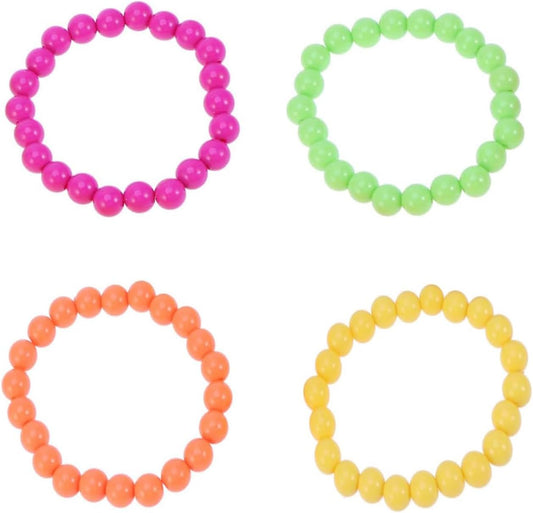 Neon Beads Beaded Bracelets for 70S 80S Party Dress Costume Accessories,4Pcs