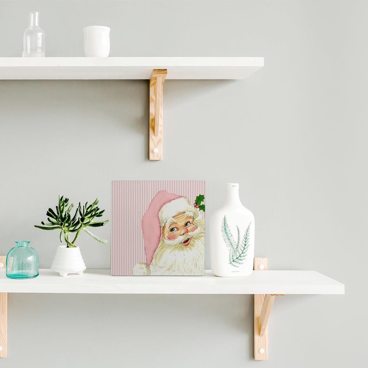 Pink Retro Santa Christmas Wooden Box Signs,Pink Christmas Sign,Santa Clause Christmas Decorations,Pink Christmas Decorations,Christmas Signs,Christmas Signs for Home Decor 5X5 Inch