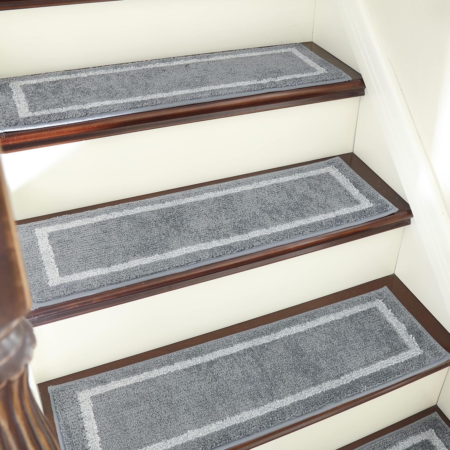 Soft Stair Treads Non-Slip Carpet Mat 28Inx9In Indoor Stair Runners for Wooden Steps,Stair Rugs for Kids and Dogs, 100% Polyester TPE Backing 10Pcs,Grey,Square