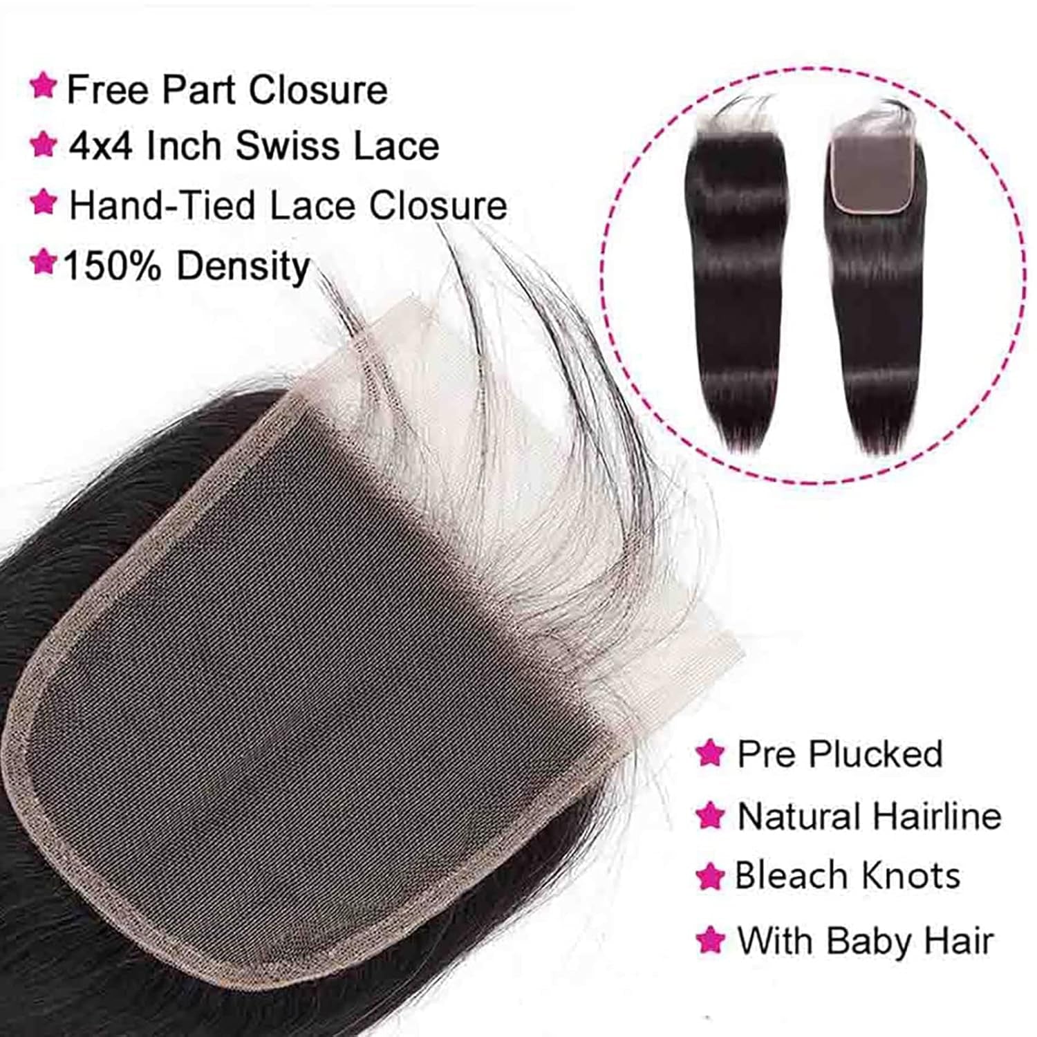 Straight Bundles with Closure Human Hair 14 16 18+12 Brazilian Human Hair Bundles with Closure 100% Unprocessed Virgin Weave Hair Bundles with Closure 10A Bundles Human Hair with Lace Closure