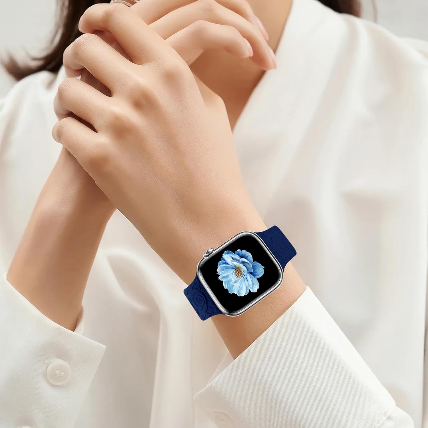 15 Pack Floral Engraved Bands Compatible with Apple Watch Band 49Mm 46Mm 45Mm 44Mm 42Mm 41Mm 40Mm 38Mm for Women Men, Flower Silicone Strap for Iwatch Series Ultra 10 9 8 SE 7 6 5 4 3 2 1