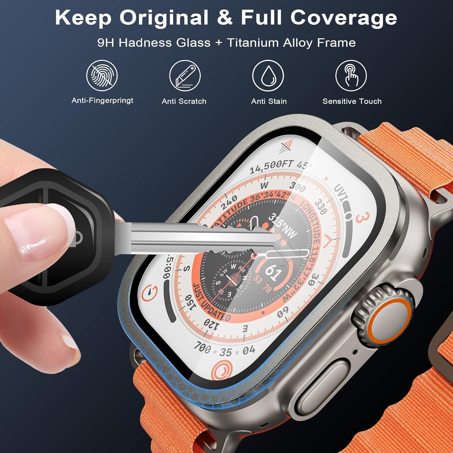 for Apple Watch Ultra 2/Ultra Screen Protector 49Mm,9H Tempered Glass + Titanium Alloy Frame, [Keep Original] [Touch Sensitive] Lightweight Protective Film Iwatch 2 Pack,Original