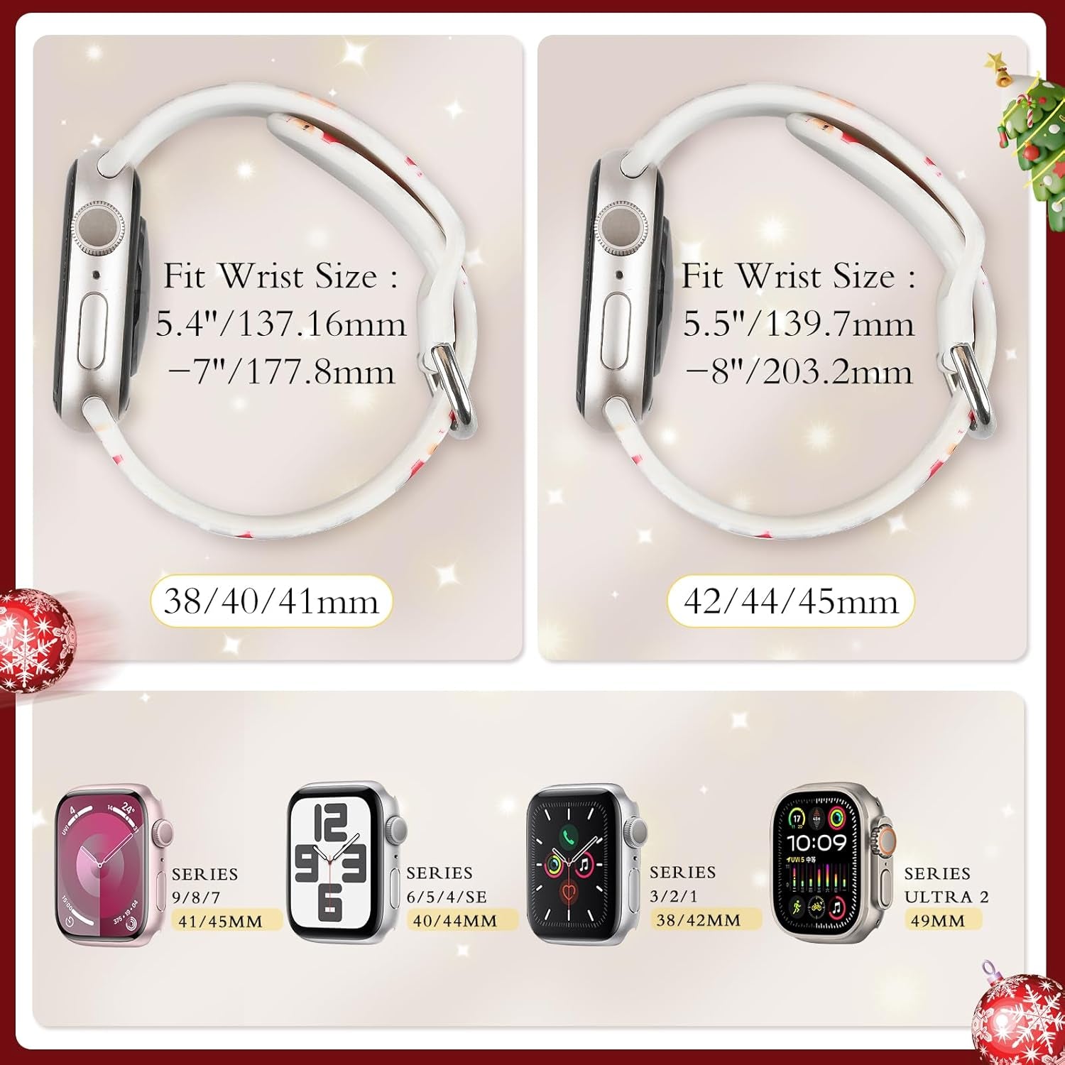 Christmas Strap for Apple Watch Band 46Mm 44Mm 45Mm 49Mm, Soft Silicone Bracelet Compatible with Iwatch Band Series 10/9/8/7/6/Se/5/4/3,Waterproof Sport Bands for Apple Watch Ultra Women Men Gift Gray