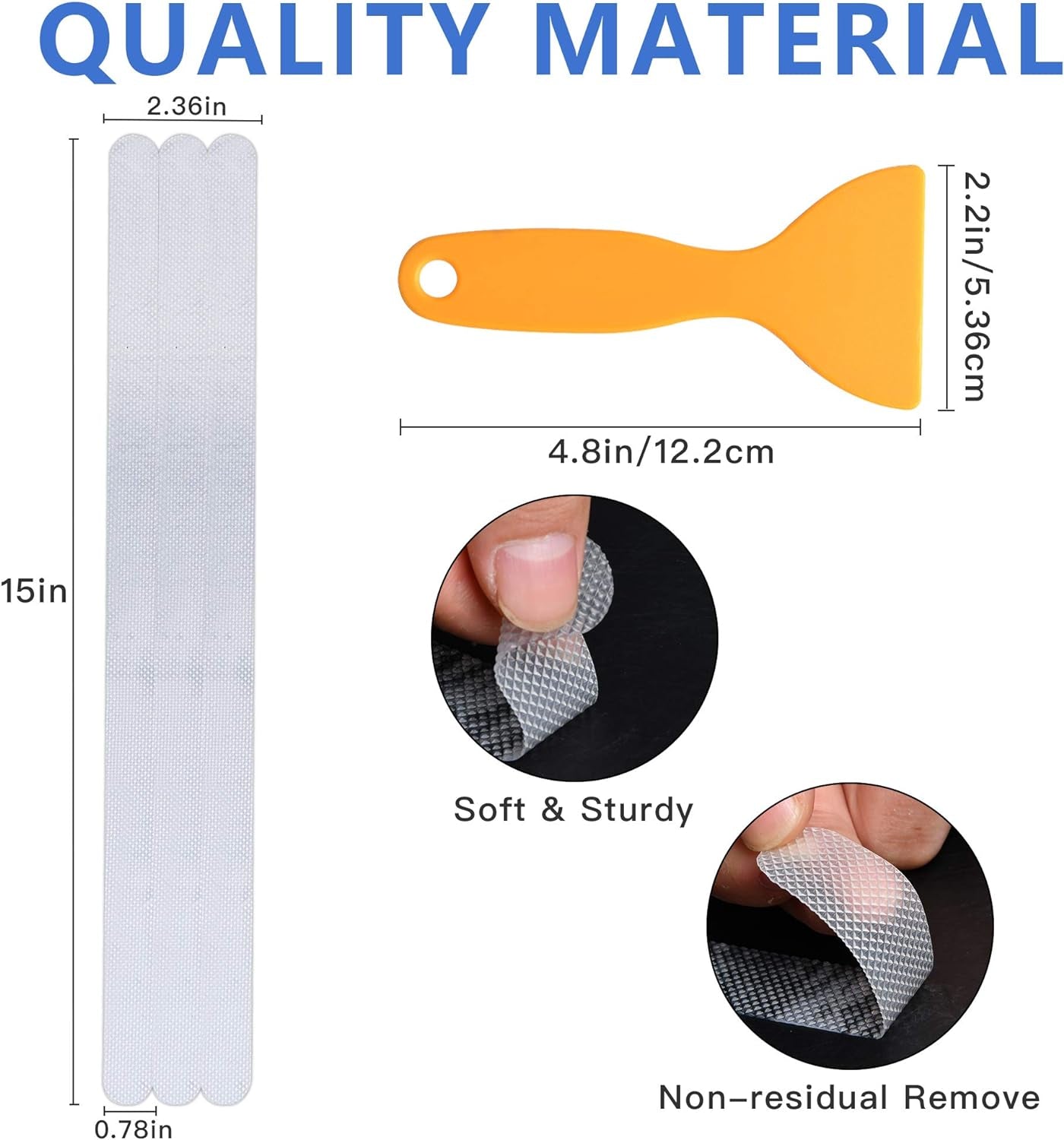 Bathtub Non Slip Stickers, 24 PCS anti Slip Adhesive Shower Treads with Scraper for Bath, Tub, Shower, Pool, Stairs, Ladders, Kitchen, 15’’