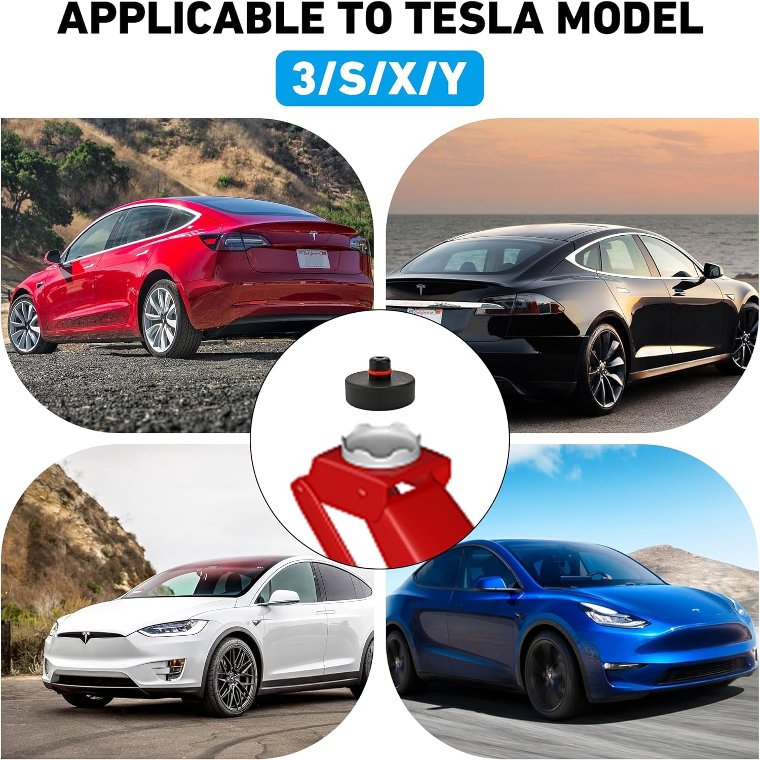 Lifting Jack Pad Pucks Compatible for Tesla Model 3/S/X/Y 2013 to 2024,Accessories for Vehicles,4 Pcs with Storage Case and Tire Tools