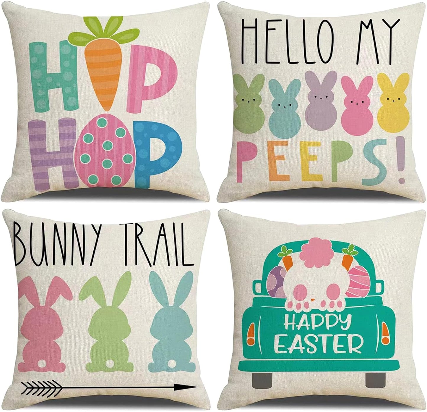 St Patricks Day Decor-Throw Pillow Covers 18X18 in Set of 4,Shamrock Linen Pillow Case with Green Hat Irish for Large Couch Sofa Home Indoor Outdoor Holiday Decorations