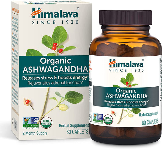 Organic Ashwagandha, 60 Day Supply, Herbal Supplement for Stress Relief, Energy Support, Occasional Sleeplessness, Organic, Non-Gmo, Vegan, Gluten Free, 670 Mg, 60 Caplets TLBH