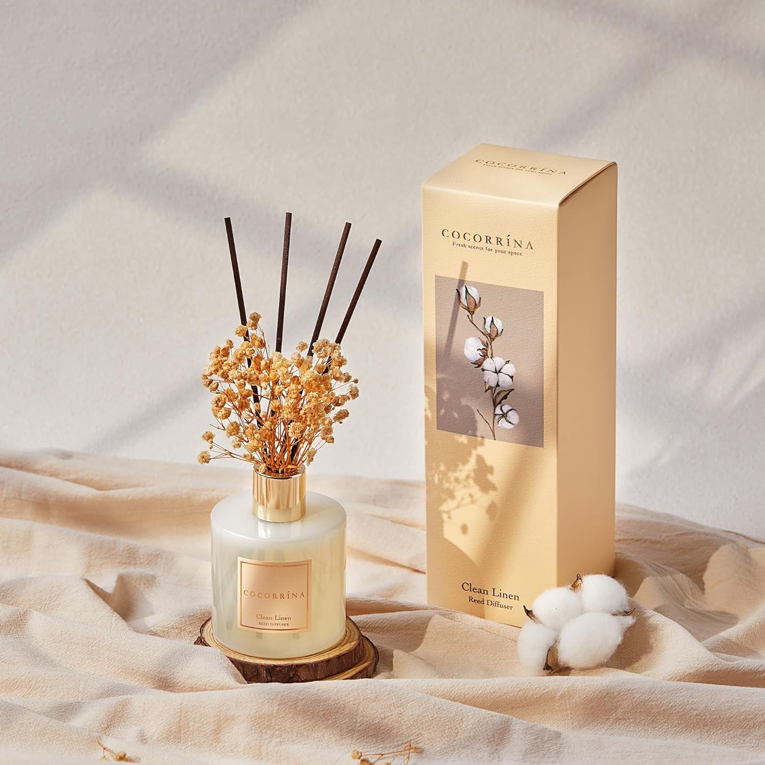 Reed Diffuser Set, 6.7 Oz Clean Linen Scented Diffuser with Sticks Home Fragrance Reed Diffuser for Bathroom Shelf Decor