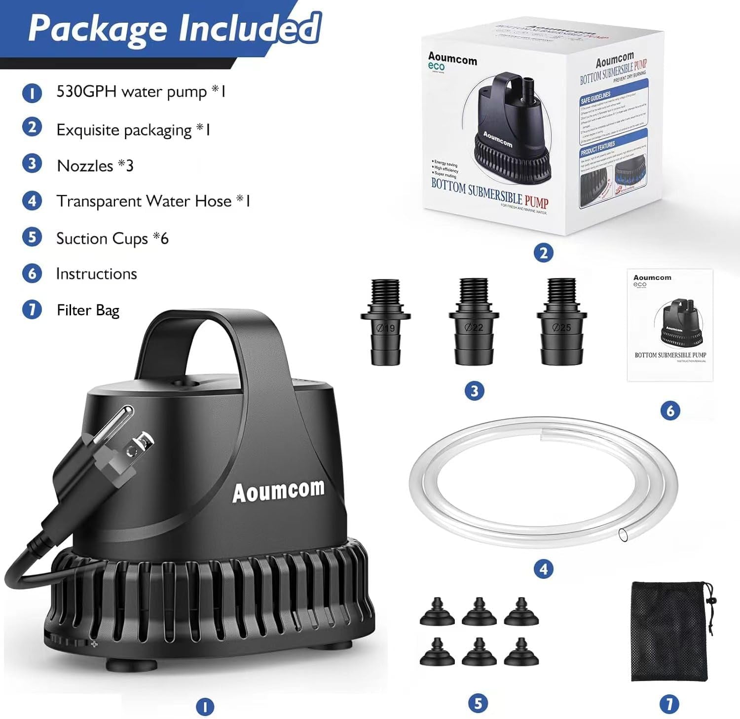 800GPH Submersible Water Pump, 40W Fountain Pump, Sump Pump, Pond Pump, 3000L/H Water Pump with 7Ft Power Cord for Aquarium, Water Table, Waterfall, Fish Tank, Hydroponics