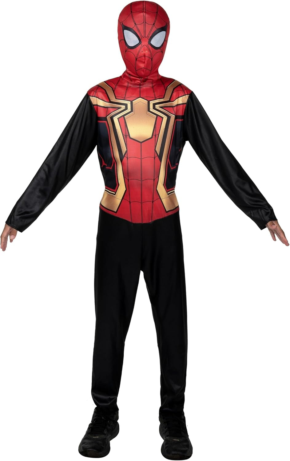 Marvel Integrated Spider-Man Official Youth Halloween Costume - Premium Quality Printed Jumpsuit with Pull on Fabric Mask